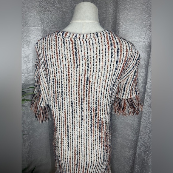 Zara Beige Tweed W/ Fringe Hem Mini Dress Sz M - Picture 8 of 11